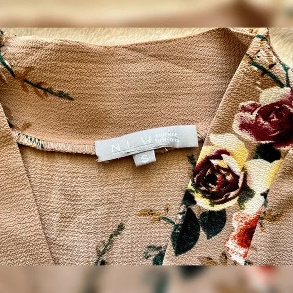 Beige Floral Romper with Belt - Picture 2 of 3